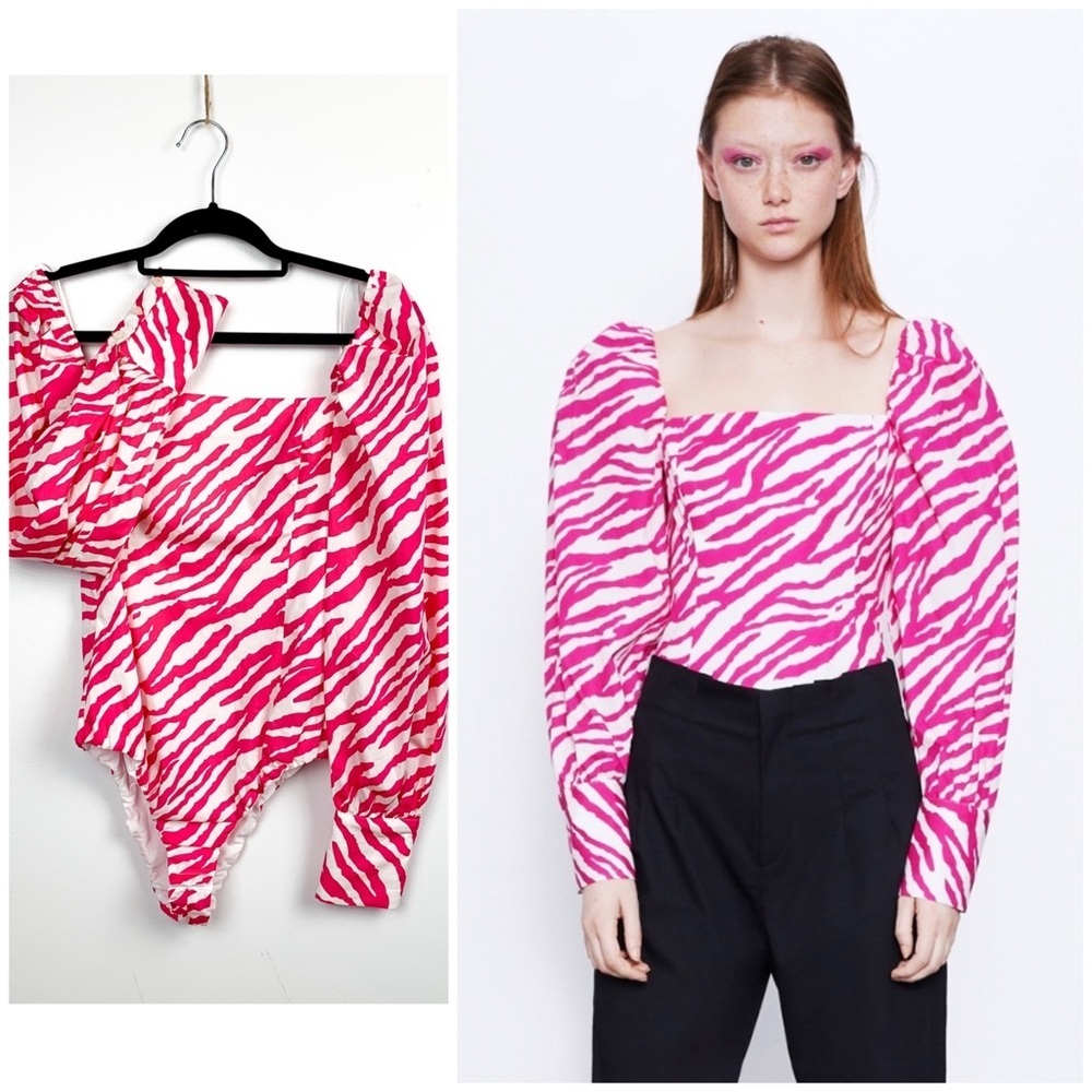 NWOT Zara Zebra Print Long Sleeve Bodysuit